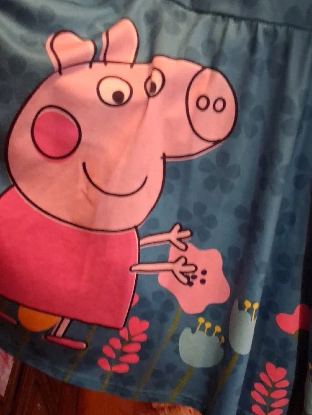 PatPat Blue and Pink Peppa Pig Floral Long-Sleeve Toddler Girls Dress Size 4-5